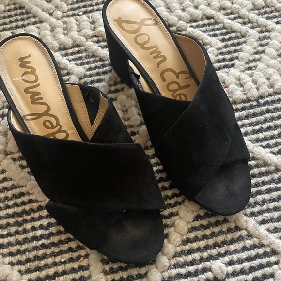 Sam Edelman Stanley Black Suede Open Toe Block Heels Size 8.5 - Picture 2 of 7